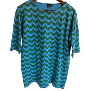 Marimekko x Uniqlo Seireeni Wave Print T-Shirt Blue Green Womens Small 427246